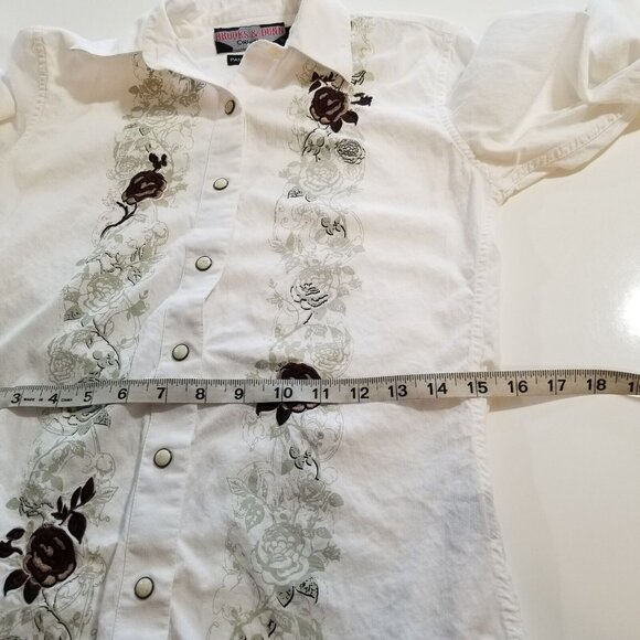 Brooks And Dunn Panhandle Slim Shirt Womens XS Long Sleeve Floral Embroidered Pe - Picture 15 of 15